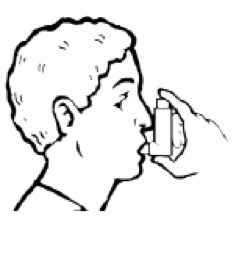 Man with inhaler in his mouth, ready to take a puff.